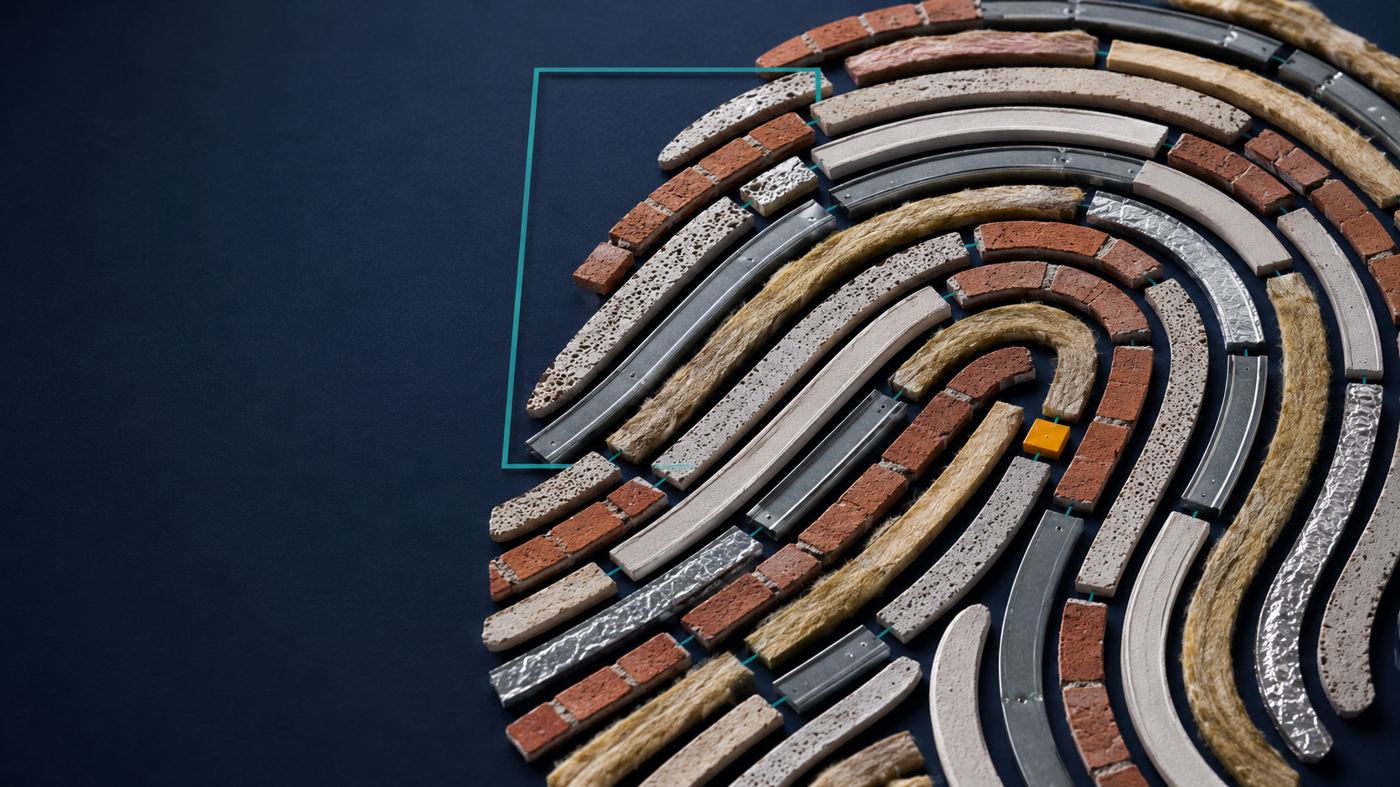 Illustration of a construction material and the product data recorded against it.